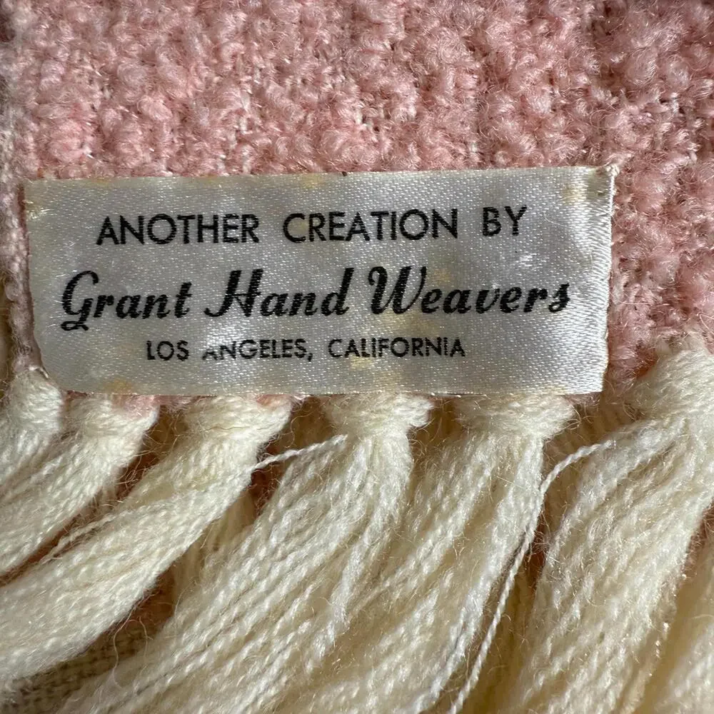 Hand Woven Pink & Cream/Metallic stripes Wool Throw by Grant Hand Weavers 20x82‎